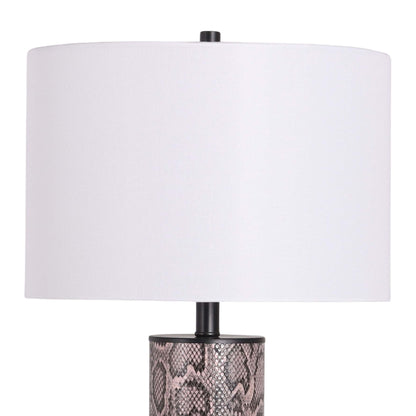 "Serpent Elegance" Faux Leather Table Lamp With Metal Base (Set of 2) - Snake Skin / Asb Gray