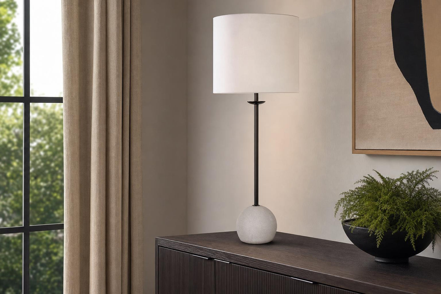 "Urban Sphere" Concrete Buffet Lamp (Set of 2) - Concrete/Matte Black