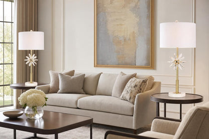 "Crystal Bloom II" Crystal And Marble Table Lamp (Set of 2) - White / Clear Crystal / Soft Gold