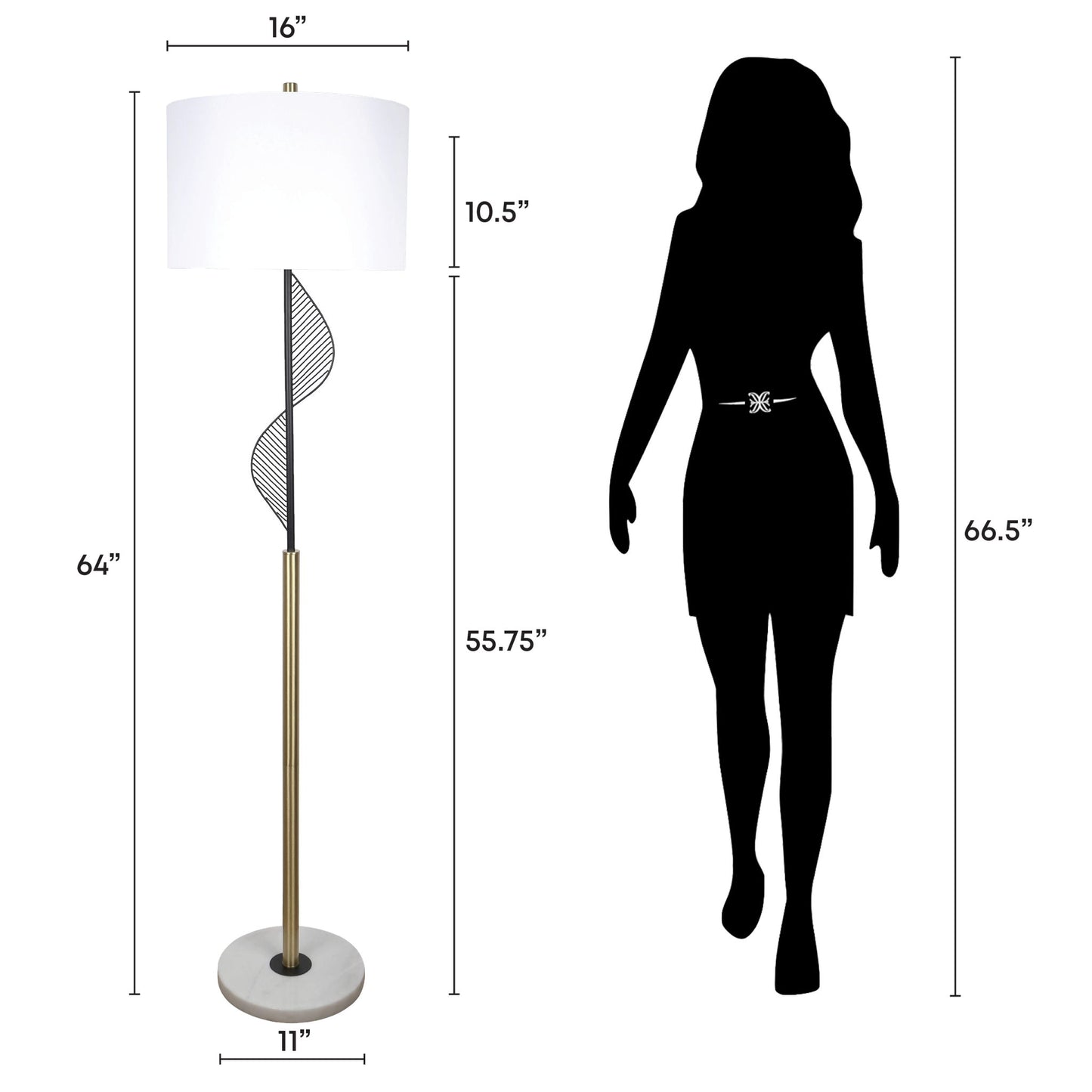 Spiral Radiance I Metal & Marble Floor Lamp - Matte Black / Soft Gold