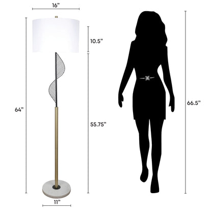 Spiral Radiance I Metal & Marble Floor Lamp - Matte Black / Soft Gold