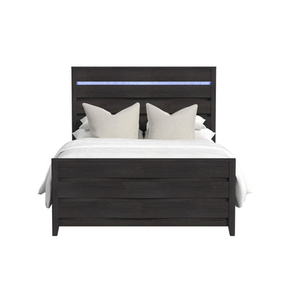 Tobias - King Panel Headboard With LED And Footboard And Slats - Black