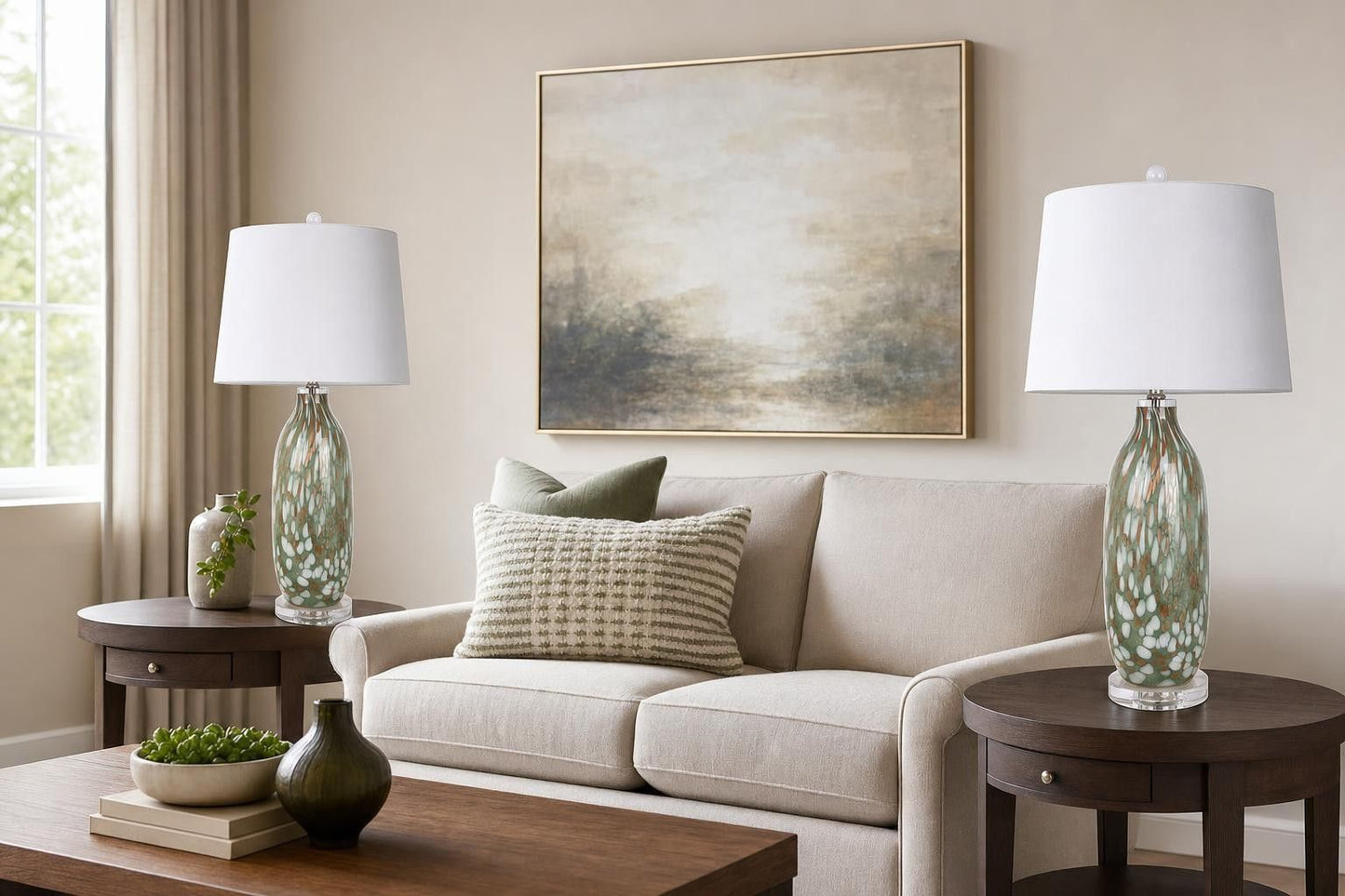 "Verdant Glow" Art Glass Table Lamp (Set of 2) - Green Art Glass