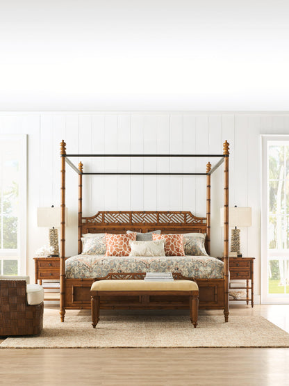 Island Estate - Plantain Upholstered Bed Bench - Beige / Dark Brown