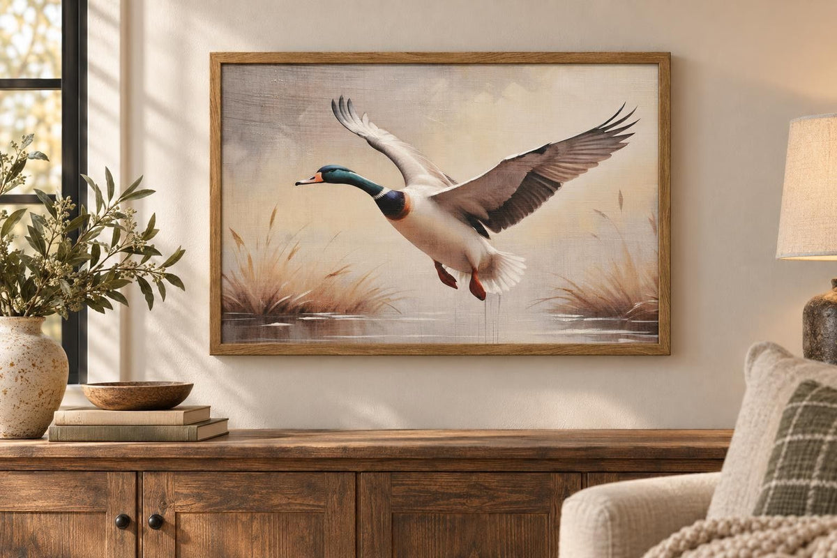 Marshland Flight II - 30 X 20 - Hand-Embellished Canvas In Frame - Beige