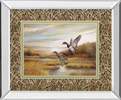 34x40 Mallards By Ruanne Manning And Mossy Oak Native Living - Mirror Framed Print Wall Art - Light Brown