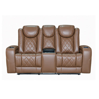 Dorian - Reclining Leather Loveseat With Power Headrest, Footrest And Cooler - Brown