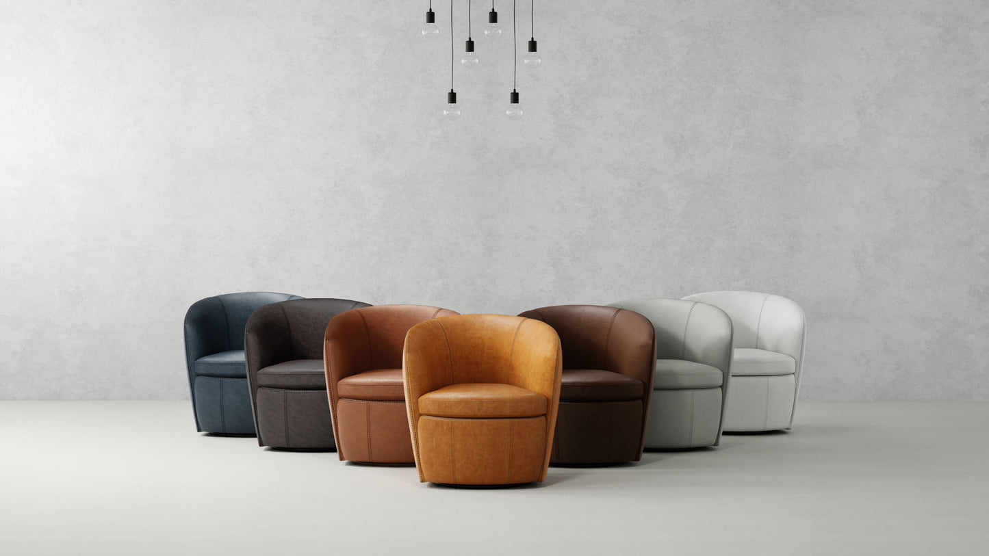 Barolo - 100% Italian Leather Swivel Club Chair (Set of 2)