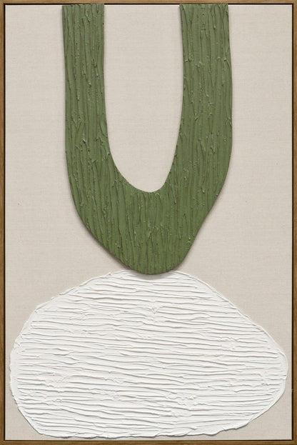 Mosslight Balance II - 32 X 47 - Hand-Painted Neon Canvas In Frame - Olive Green