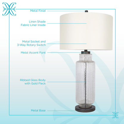 Lumina Ripple Ribbed Glass & Metal Table Lamp (Set of 2) - Clear Glass With Gold Flecks / Oil Bronze