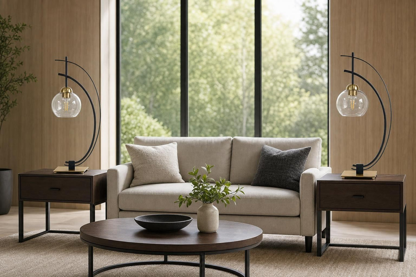 "Eclipse Aura" Metal Table Lamp With Glass Globe (Set of 2) - Matte Black / Gold / Clear Glass