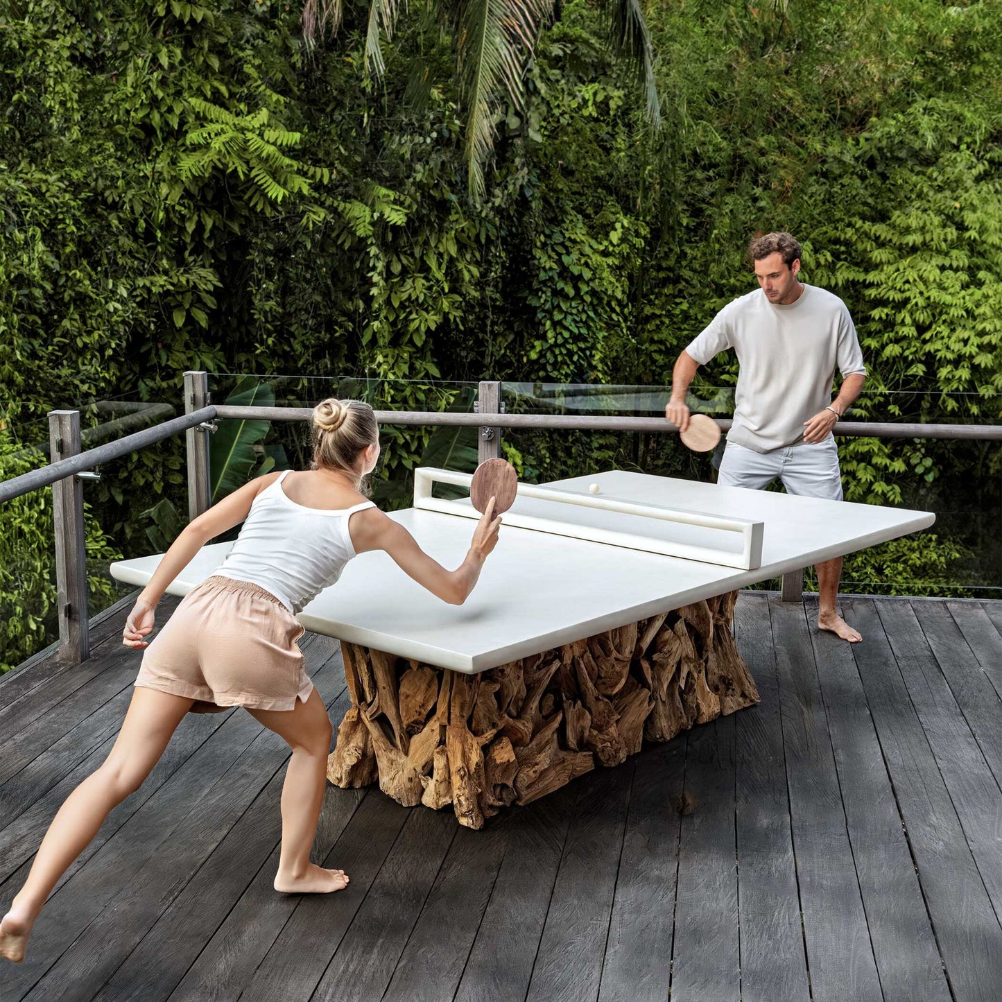 Stonewood - Indoor-Outdoor Ping-Pong Dining Table - White / Woodtone