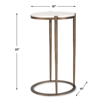 Mercier - Round Marble Accent Table - Brass / White