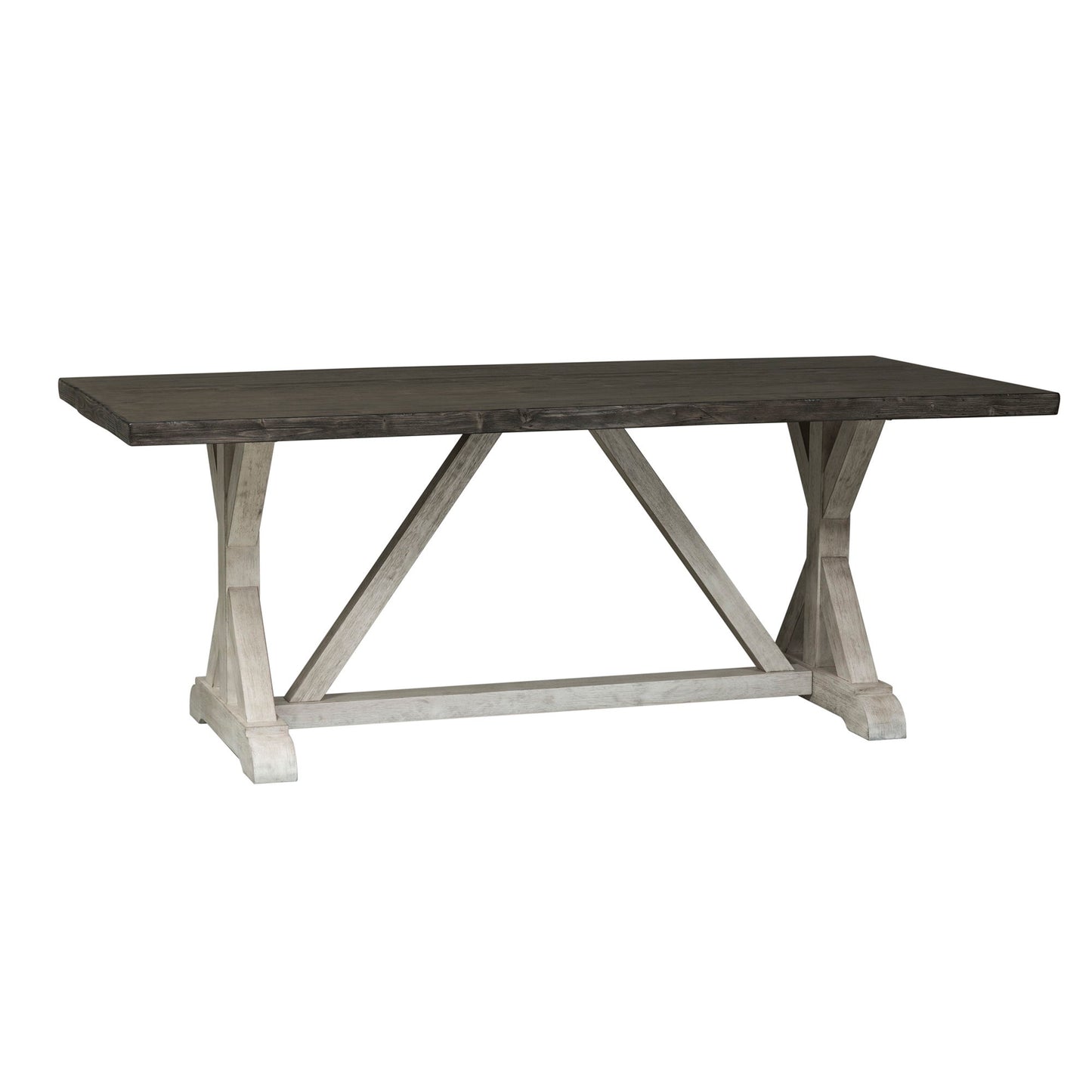 Willowrun - Trestle Table - Rustic White / Weathered Gray Top