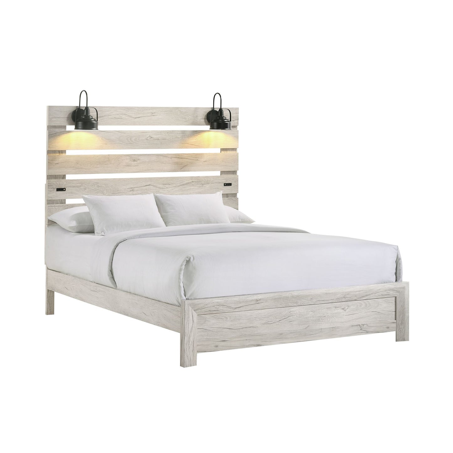 Fort Worth - Full Headboard & Footboard With Lights & USB & 4 Slats & 4 Support Legs - White