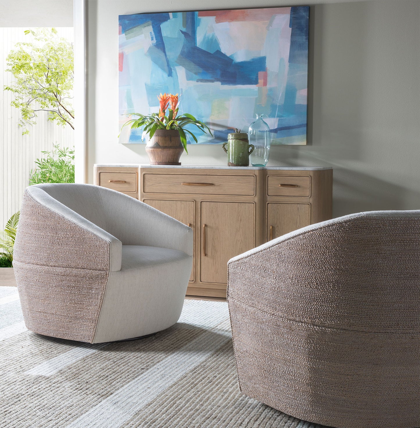 Artistica Upholstery - Natalie Woven Swivel Chair - White / Dark Brown