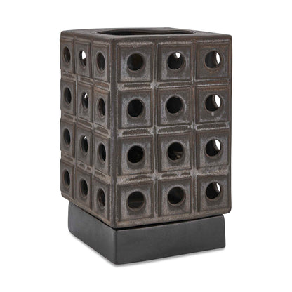 Lattice - Indoor-Outdoor Lantern Candleholder - Brown / Gray