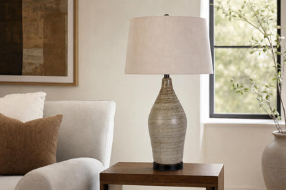 "Serene Stone" Ceramic Table Lamp (Set of 2) - Natural Finishes/Matte Black