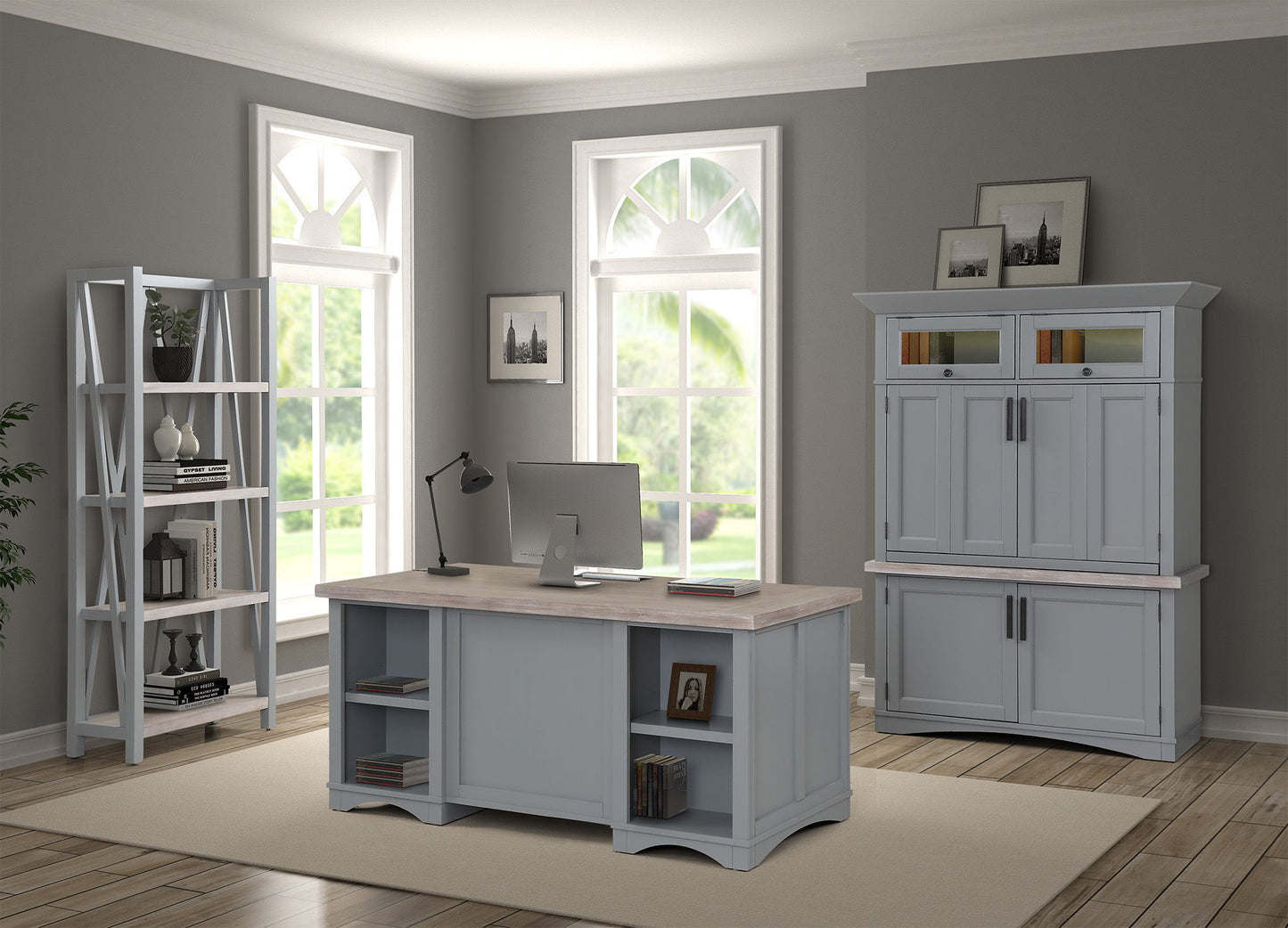 Americana Modern - Workstation Base - Dove With Weathered Natural Top