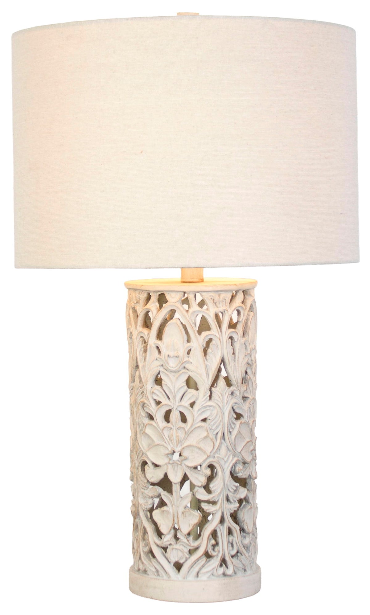 Ivory Trellis - 26 X 15 - Polyresin Table Lamp (Set of 2) - Distressed White
