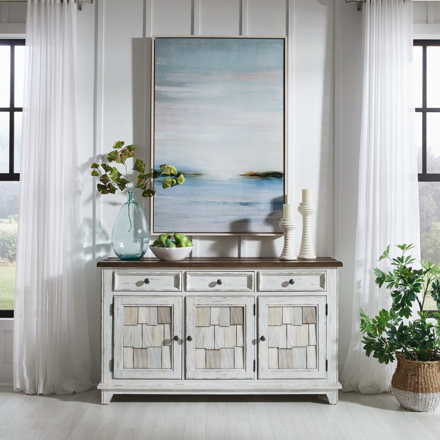 River Place - Accent Server - Riverstone White & Tobacco