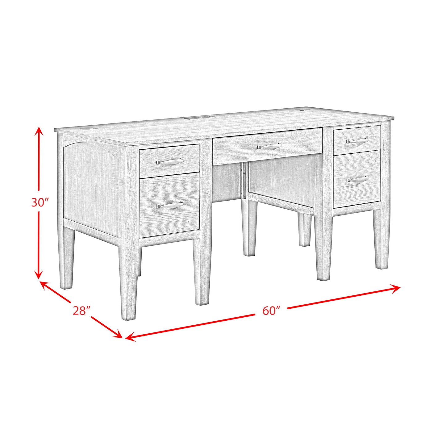 Portico - Half Pedestal Desk With Power / USB - Brown Oak
