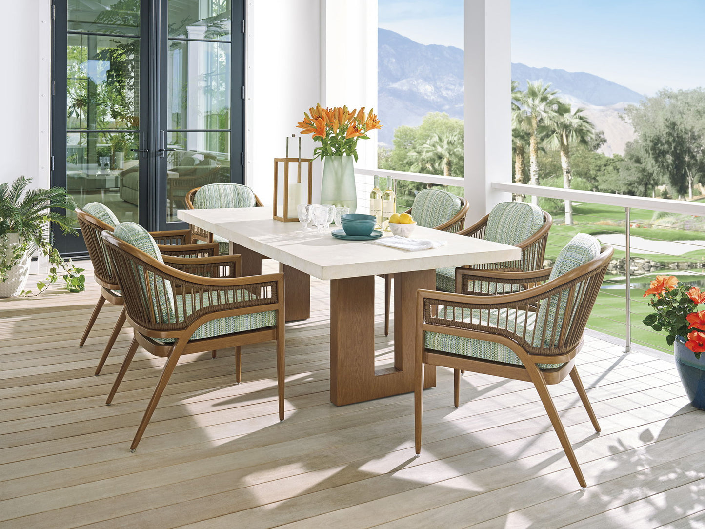Palm Desert Poolside - Arm Dining Chair - Dark Brown / Light Blue