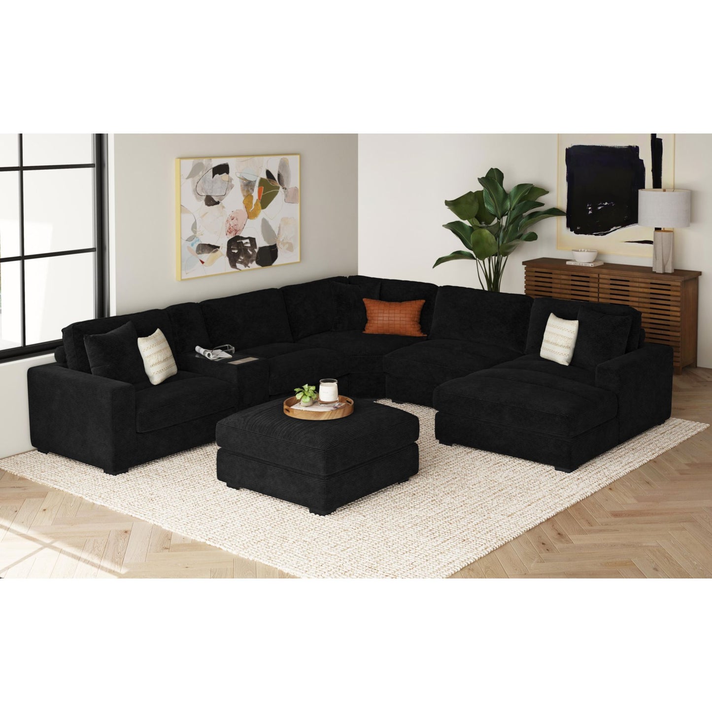 Arizona - Modular RHF Chaise With 1 Pillow 20" - Steno Black