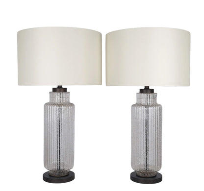 Lumina Ripple Ribbed Glass & Metal Table Lamp (Set of 2) - Clear Glass With Gold Flecks / Oil Bronze