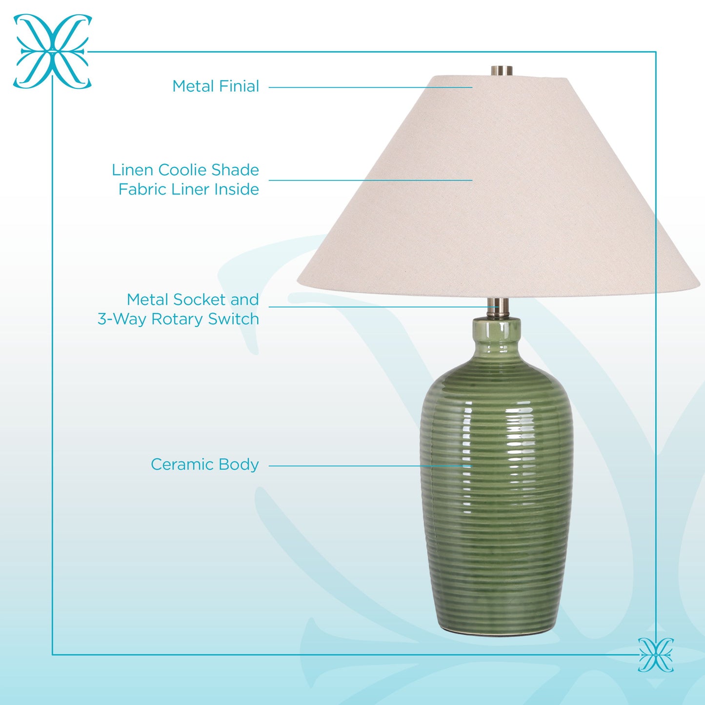"Verdant Elegance" Ceramic Table Lamp (Set of 2) - Sage Green / Asb