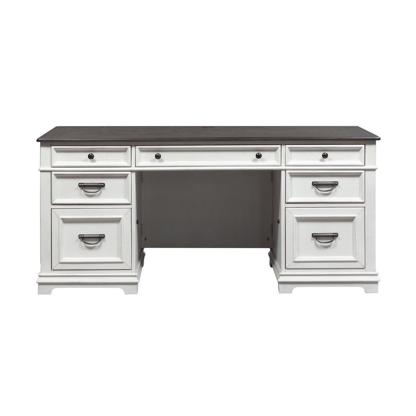 Allyson Park - Jr Executive Desk Base - Wirebrushed White / Charcoal