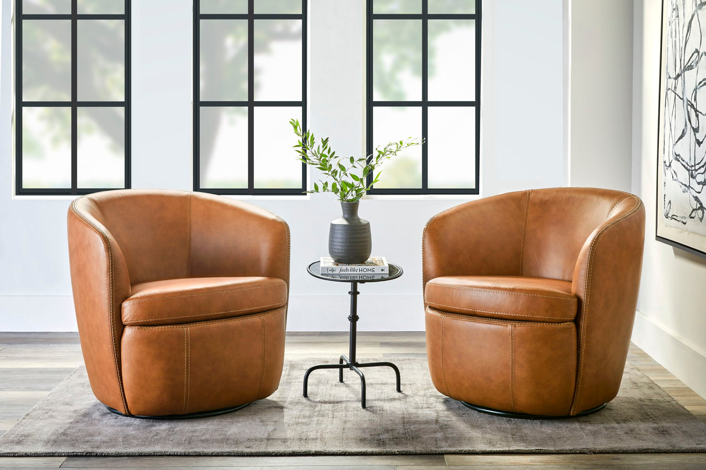 Barolo - 100% Italian Leather Swivel Club Chair (Set of 2)