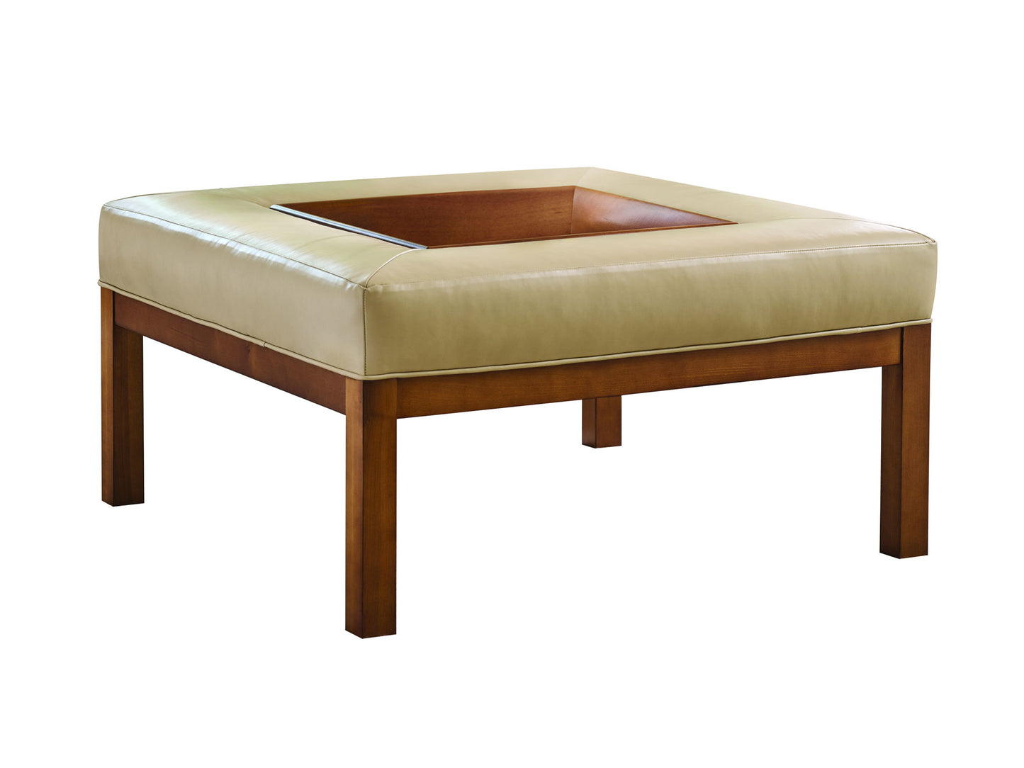 Lexington Leather - Crandon Park Leather Ottoman - Light Brown / Dark Brown
