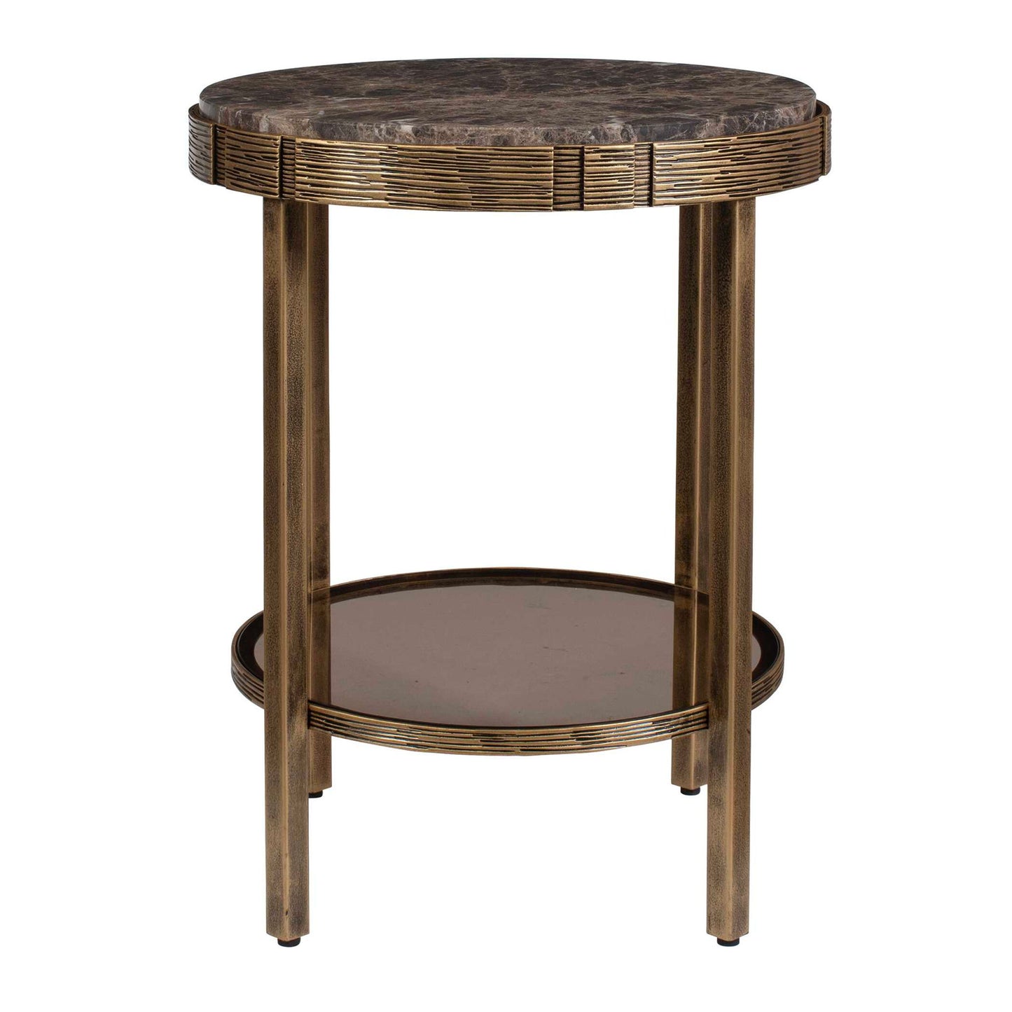 Cusano - Round Dark Marble Accent Table - Brass / Brown