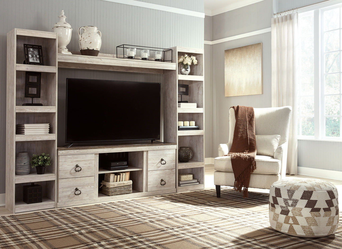 Willowton - 4-Piece Entertainment Center - Whitewash