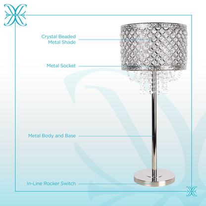 "Crystal Elegance II" Metal Table Lamp (Set of 2) - Polished Nickel / Clear Crystal