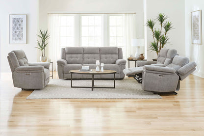 Richland - Power Reclining Console Loveseat - Bristol Gray