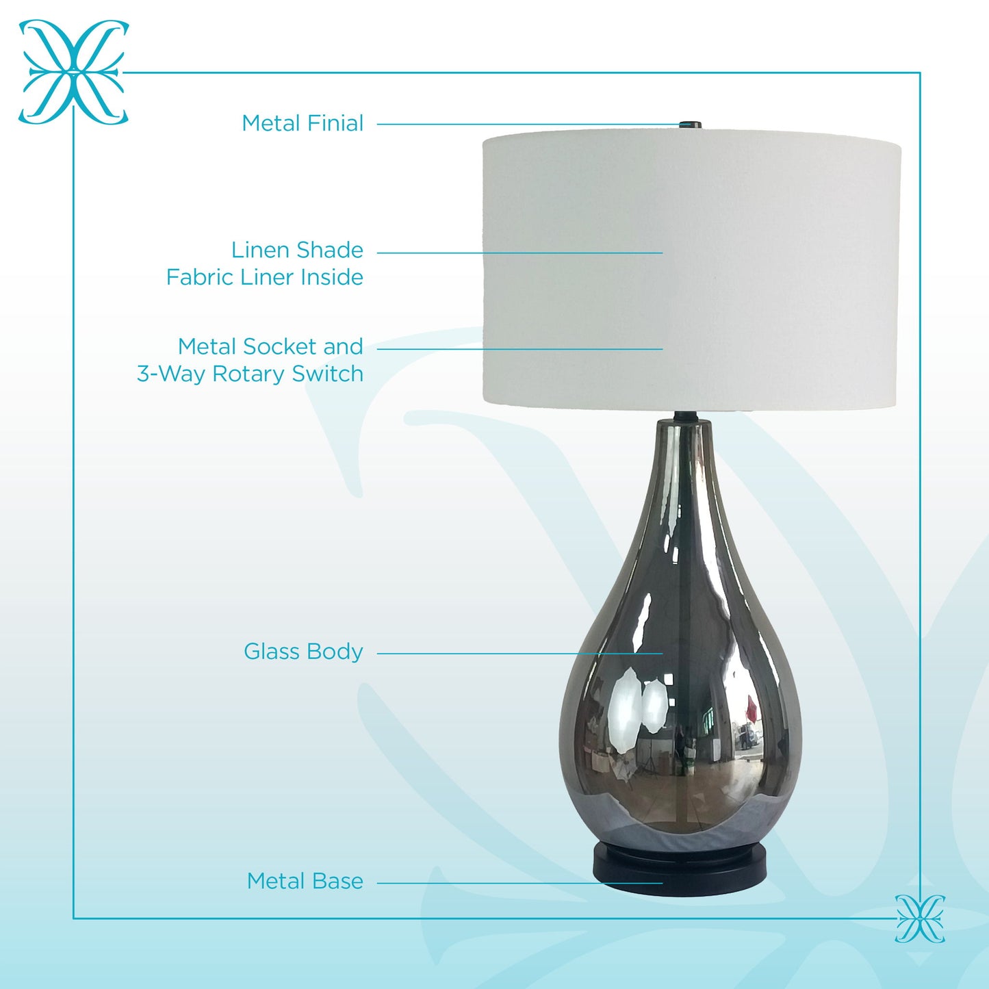 Smoke Pearl Essence Glass & Metal Table Lamp (Set of 2) - Smoke Pearl / Matte Black