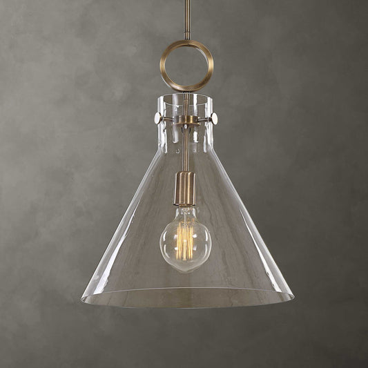 Imbuto - Funnel Glass 1 Light Pendant - White & Gold