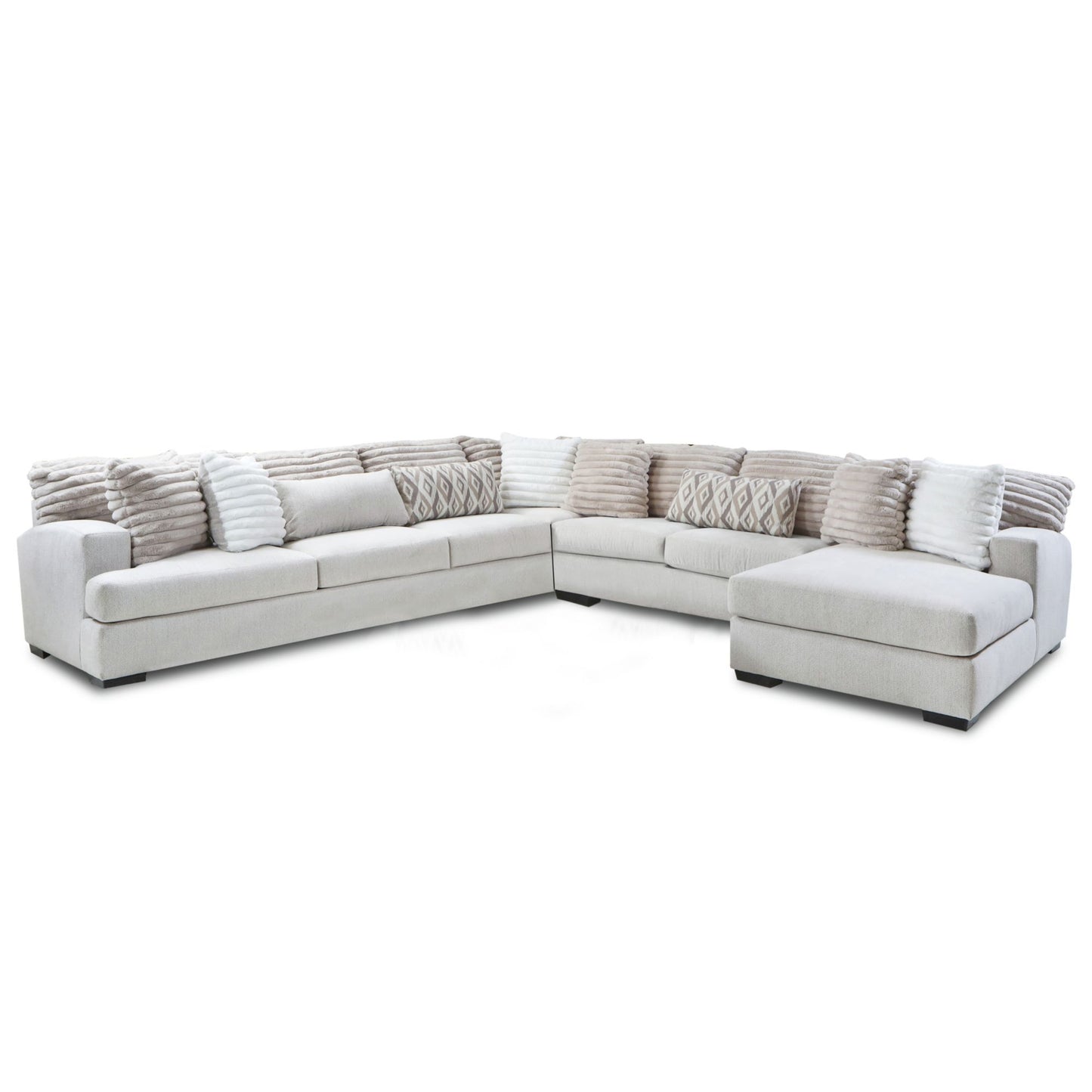 Mondo - RHF Armless Return Sofa With 4 Pillows - Hush Parchment