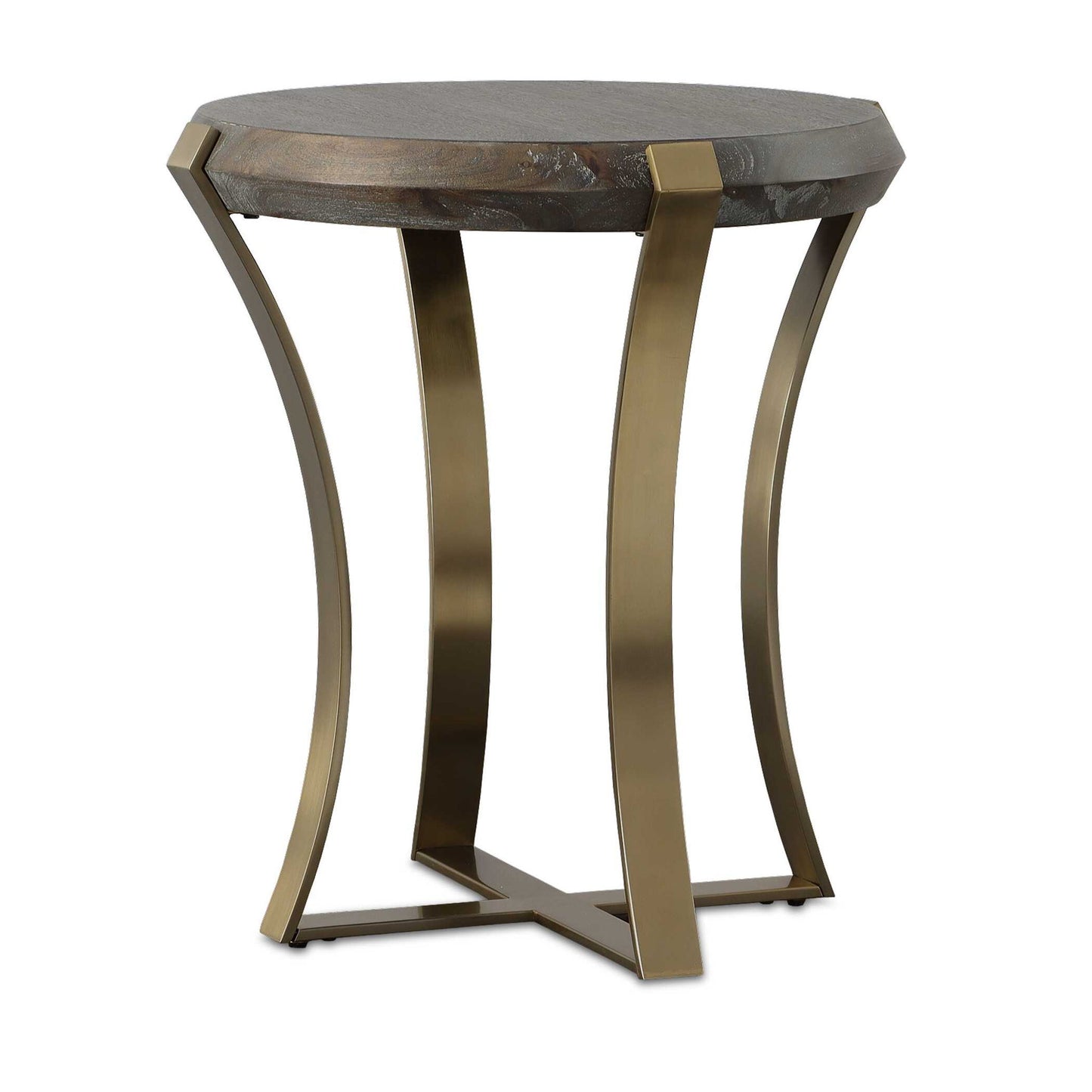 Unite - Brass Leg Wood Side Table - Dark Brown