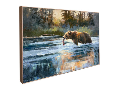 Catch At First Light - 48 X 36 - Hand-Embellished Canvas In Frame - Blue