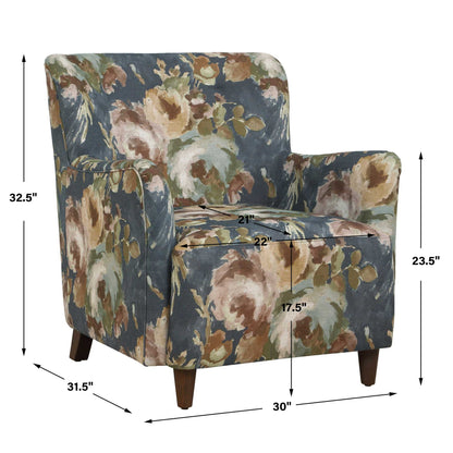 Lainey - Floral Upholstered Armchair - Blue