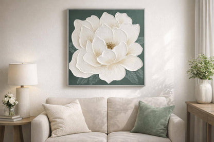 Ivory Bloom II Hand-Painted Canvas In Frame - Green / White