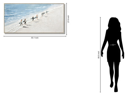 Surf Parade Serenity - 28" x 55" Framed Wall Art - Beige