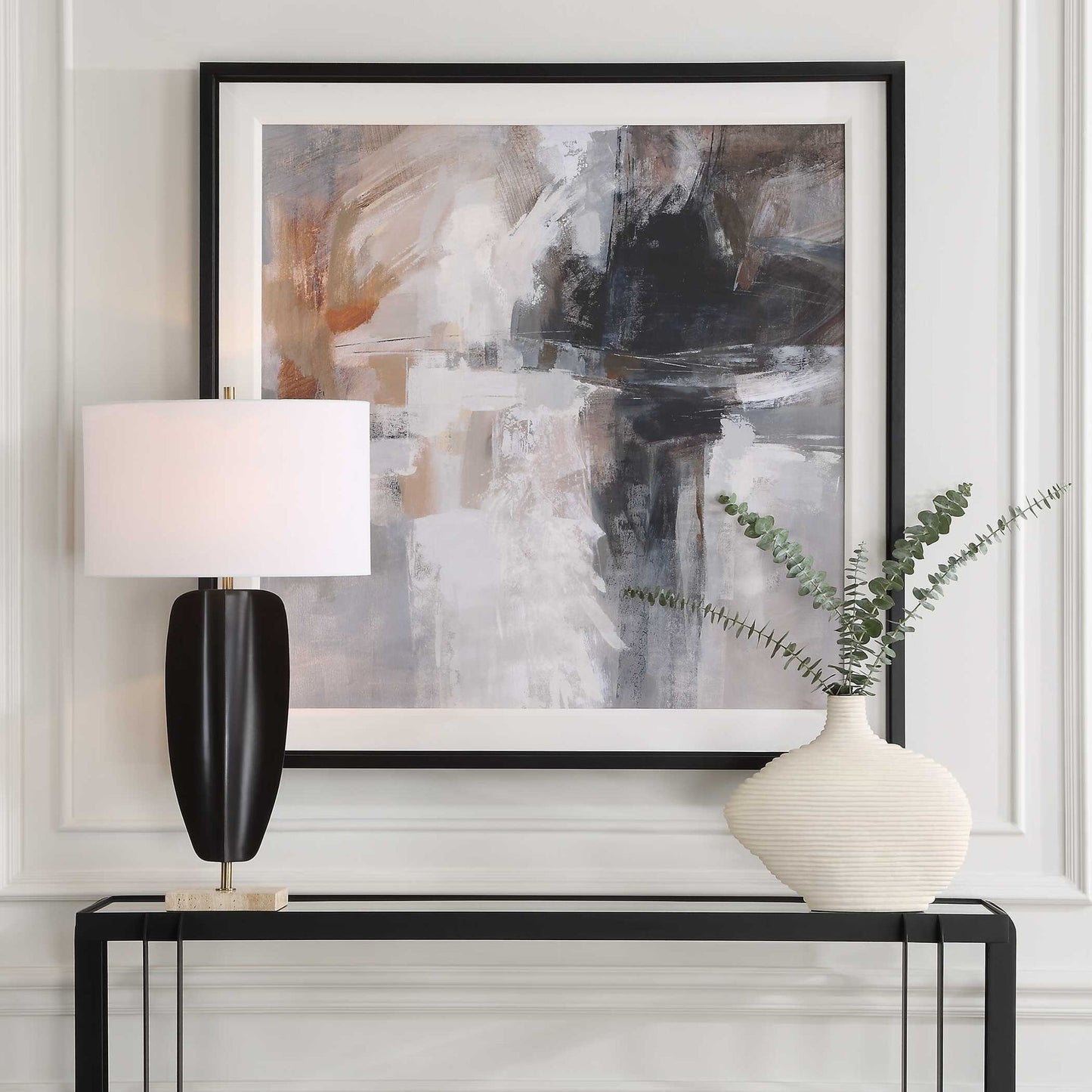 Wings Neutral - Abstract Framed Print - Black