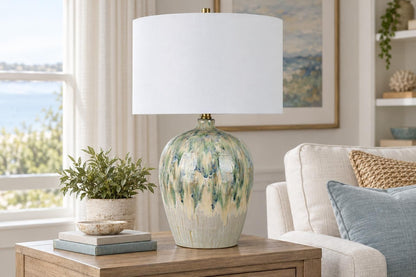 Shoreline Reverie - 28 X 18 - Ceramic Table Lamp - Sea Glass Glaze