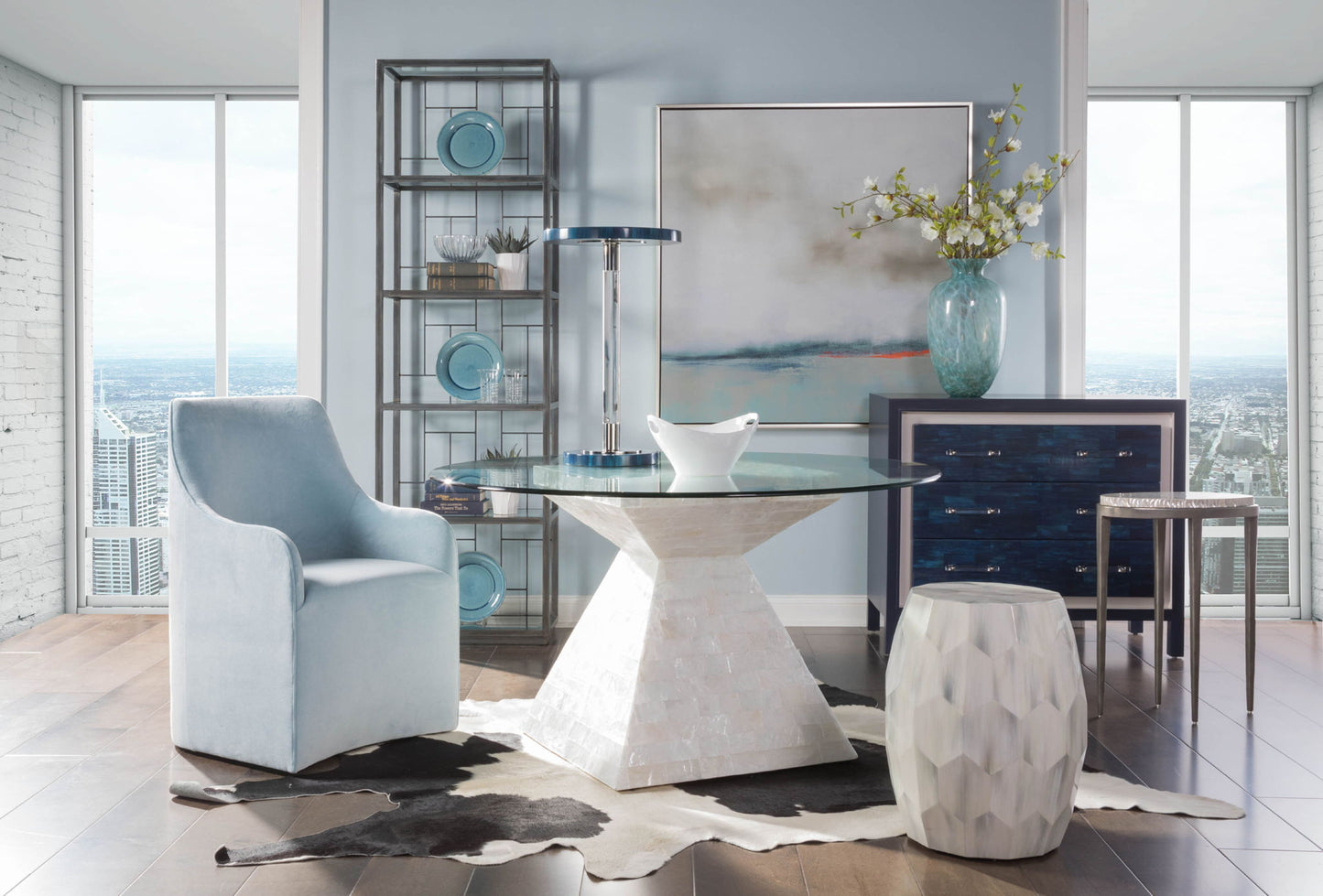 Signature Designs - Bello Faceted Drum Table - Pearl Silver
