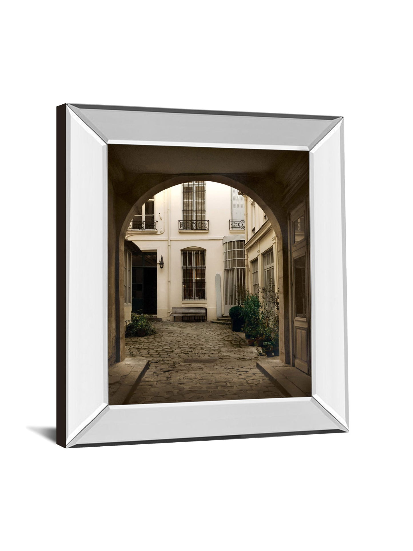 Marais Courtyard By Milla - Mirror Framed Print Wall Art - Light Brown