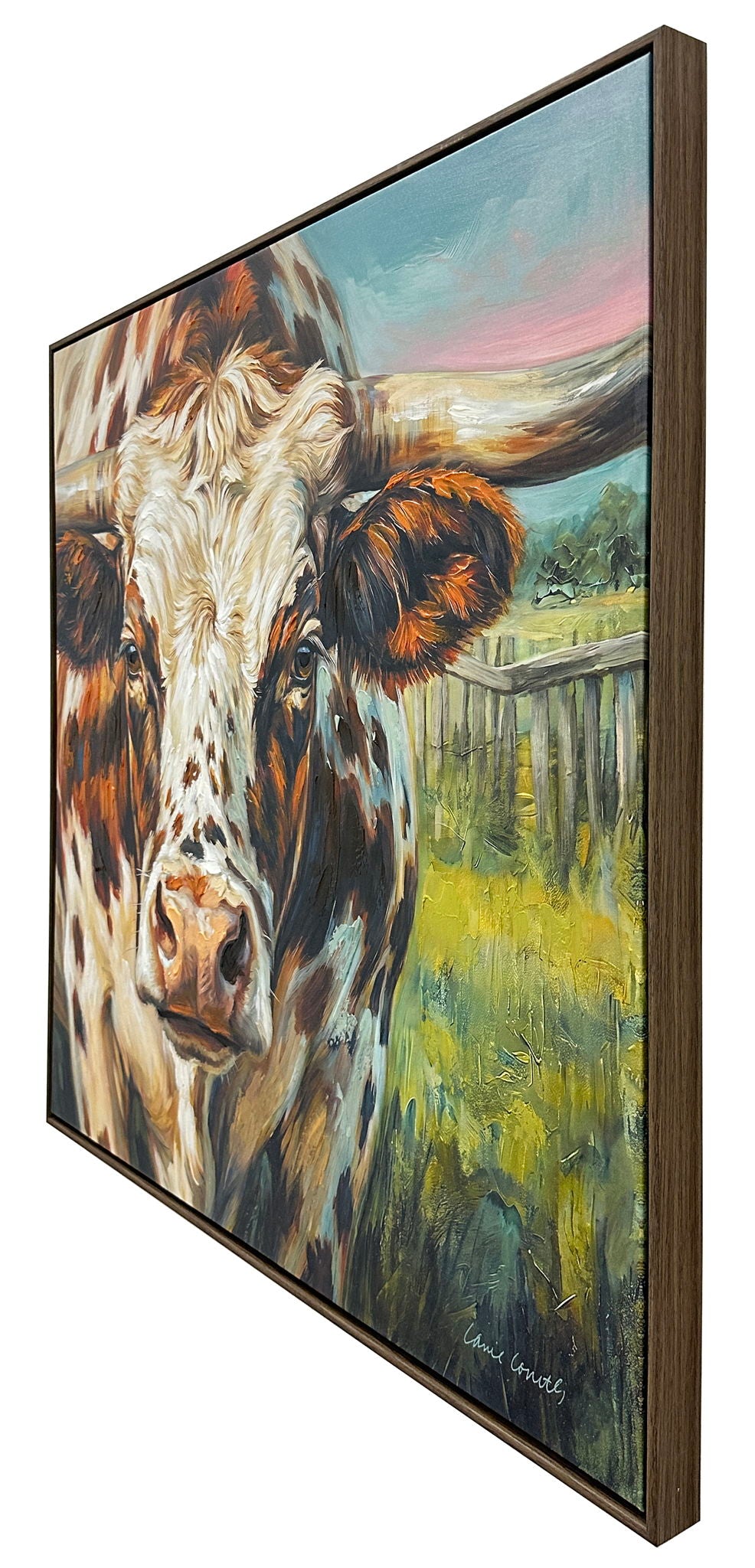 Pasture Witness - 34 X 34 - Hand-Embellished Canvas In Frame - Rust Brown
